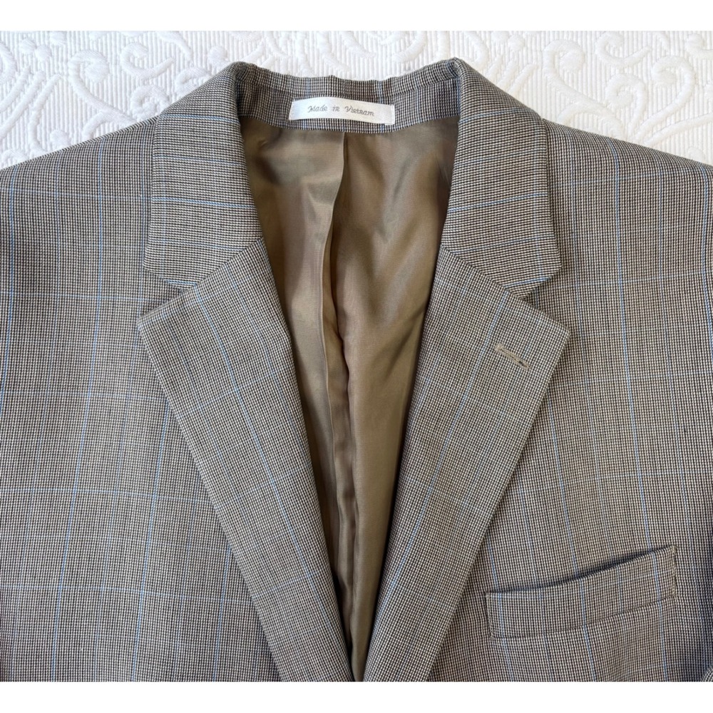 Lauren Ralph Lauren Mens 46L Blazer Tan Glen Plaid Check Sport Coat 2 Button - Picture 2 of 10